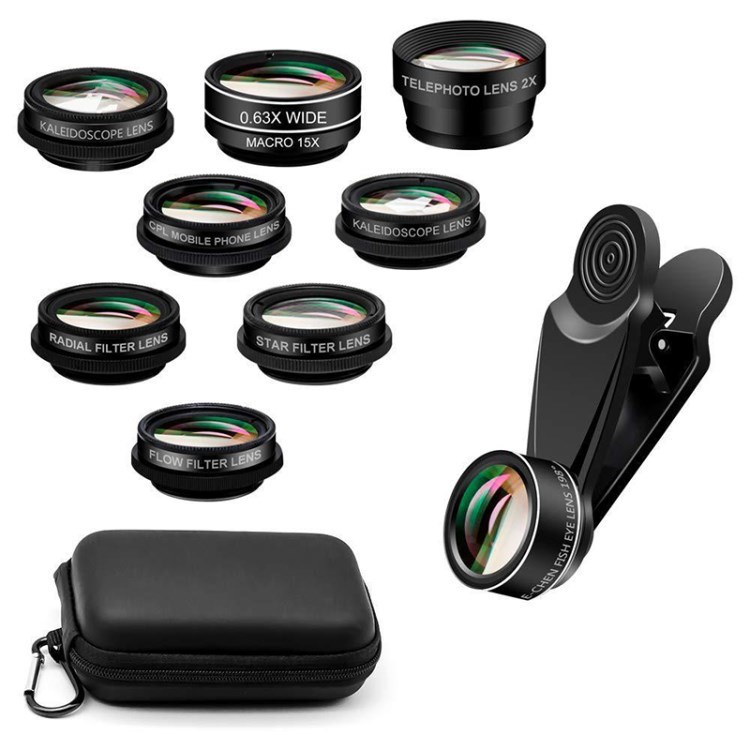 

10-in-1-clip-on-handy-kamera-objektiv-kit-tele, Fischauge, Kaleidoskop, Weitwinkel, X-wide-winkel, CPL, & Makro-objektiv - 10-in-1