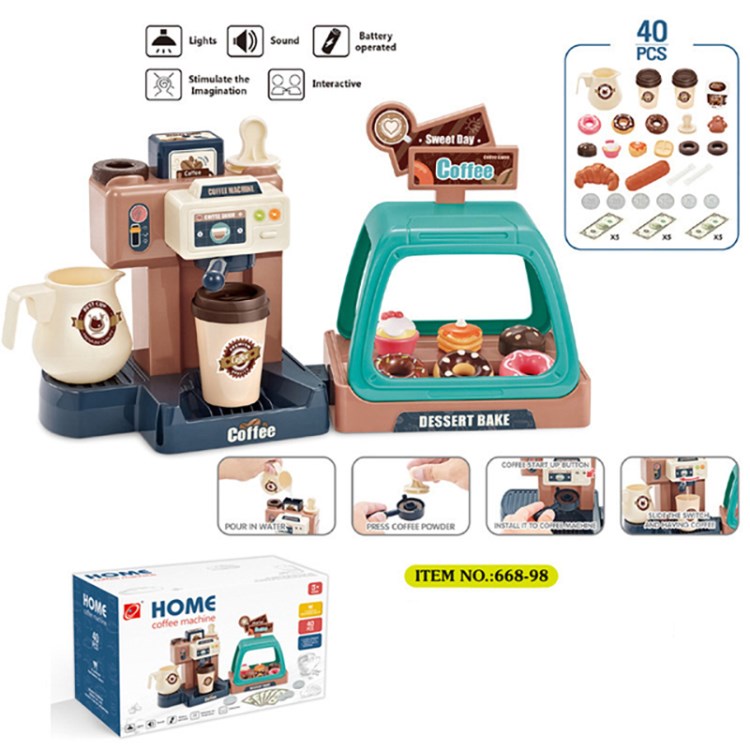 

40pcs Kinder Tun Rollenspiele Spielzeugkaffee Mit Kaffeemaschinenmaschine Und Donuts. - Blau Grün