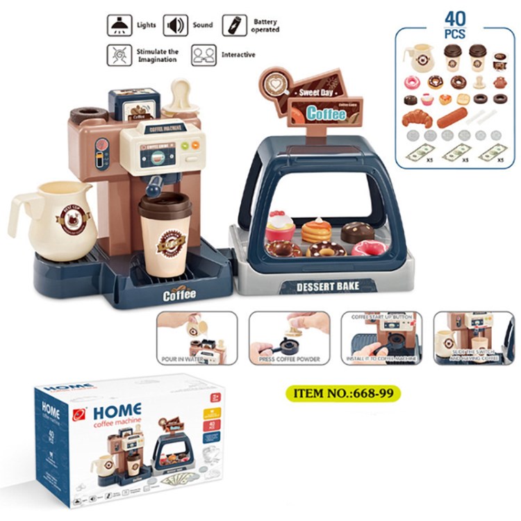 

40pcs Kinder Tun Rollenspiele Spielzeugkaffee Mit Kaffeemaschinenmaschine Und Donuts. - Dunkelblau