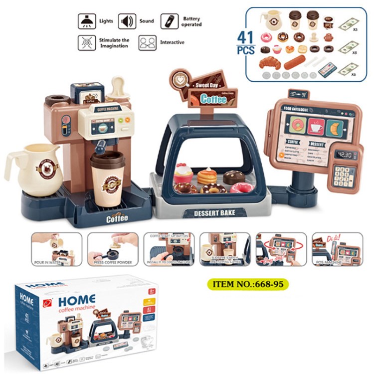 

41pcs 3 In 1 Kinder Tun Rollenspiele Spielzeugkaffee Shop Checkout Counter Mit Sound/Light Coffee Machine Kit Bildungsspielzeug - Dunkelblau