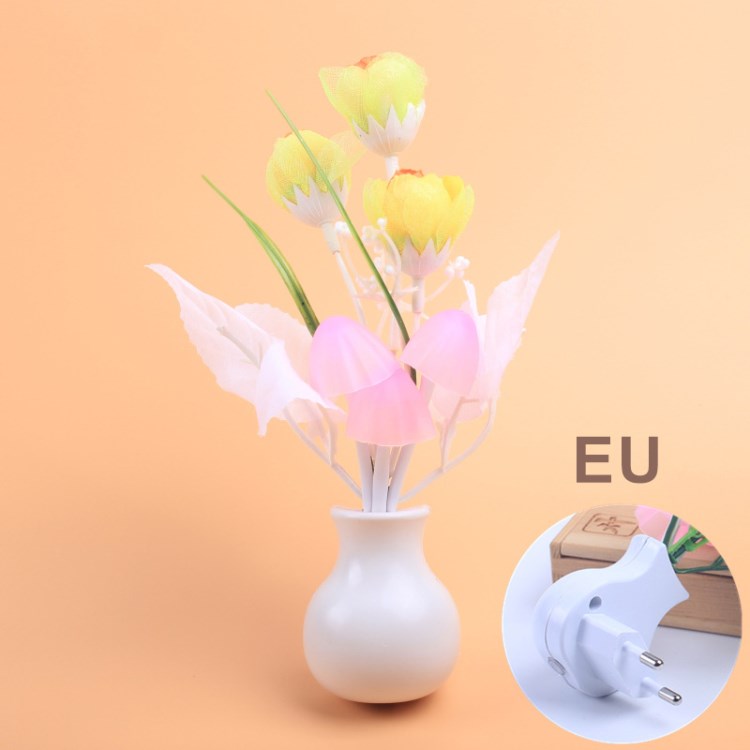 

Light Sensor LED Lamp Colorful Flower Induction Night Light for Bedroom Living Room - Yellow Tulip/EU Plug