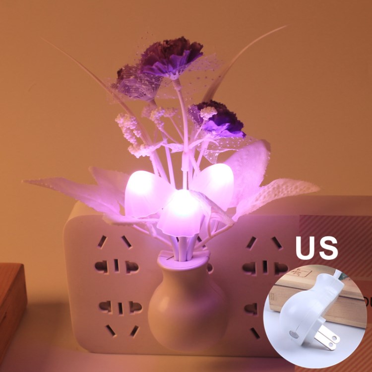 

Light Sensor LED Lamp Colorful Flower Induction Night Light for Bedroom Living Room - Purple Lilac/US Plug