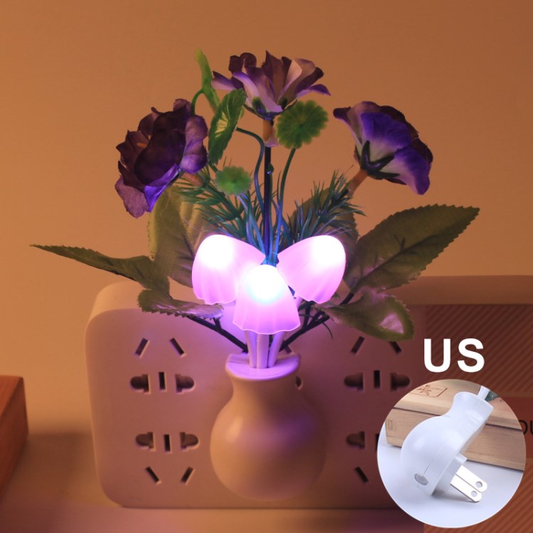 

Light Sensor LED Lamp Colorful Flower Induction Night Light for Bedroom Living Room - Purple Wintersweet/US Plug