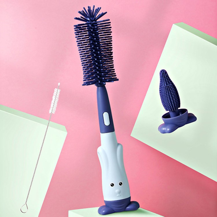 

3-in-1-silikon-babyflaschenpinsel Set Schnullerstrohbürste Für Brustpumpen / Muttermilchsammler / Babyflaschen - Blau