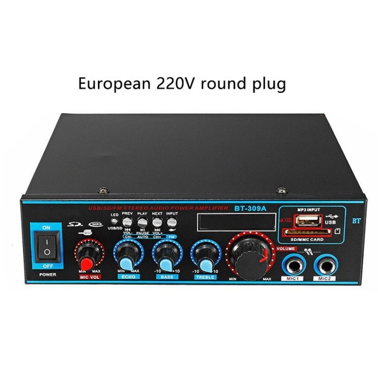 

Teli 800W Bluetooth Audio -verstärker 12V 220V 2.0 Kanalauto Audio Power Amp Bass Hifi FM Radio SD Aux Music Player - Runde EU -stecker 220 v