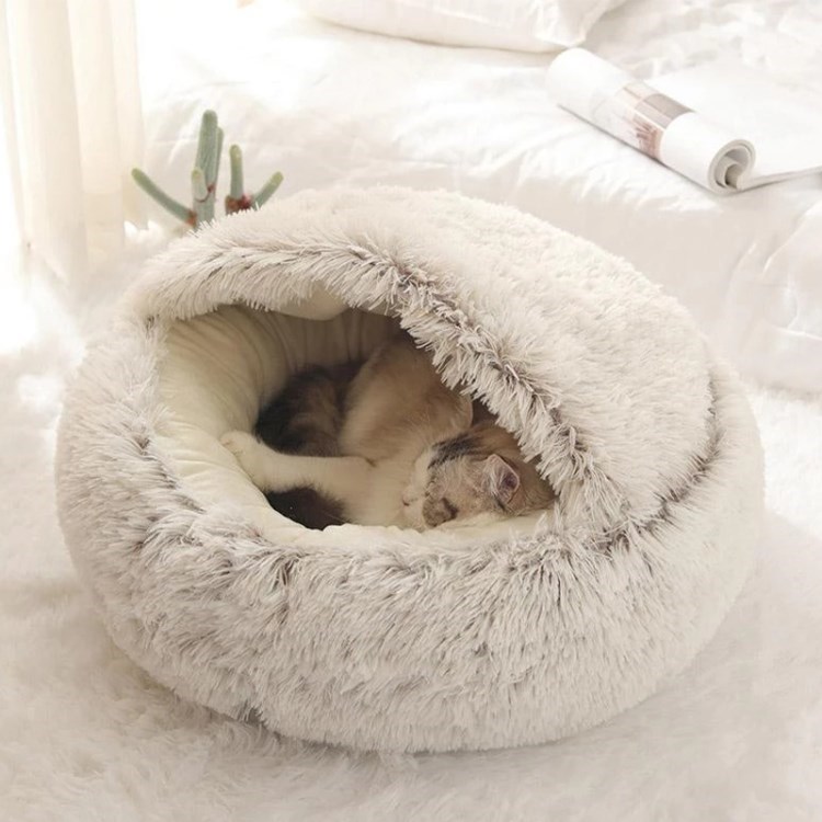

Katzenbett Rund Donut Weiche Plüschhöhlenhöhlen Haustierkissen Für Kleine Mittelgroße Haustiere - Kaffee / 50 x 50 cm