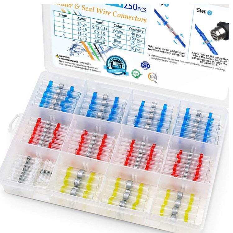 

Lötdichtdrahtanschlüsse Kit Wasserdichte Isolierte Wärmeschrumpfungsstöcke Elektrische Drahtklemmen Elektrische Drahtanschlüsse - 250pcs