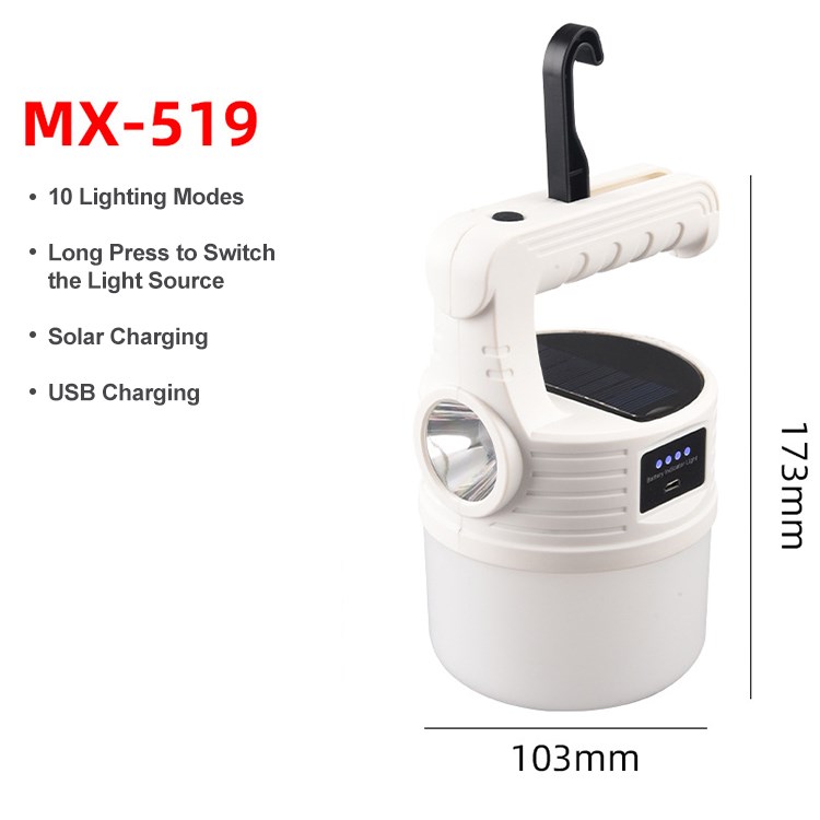 

LED Solar Camping Light 1200mah Outdoor Laternenzeltlicht Für Stromausfall Camping Notfall Hurrikan - Weiß / MX-519