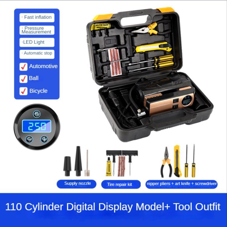 

Autoluftkompressor 12V Tragbarer Elektroauto -reifen -inflatorpumpe - Digitale Anzeige + Tools