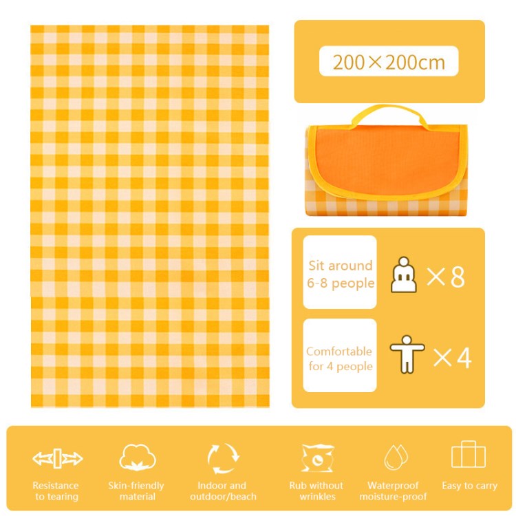 

200x200 cm Picknickmatte Wasserdichte Campingmatte Tragbares Feuchtigkeitsdichtes Kissen - Gelb