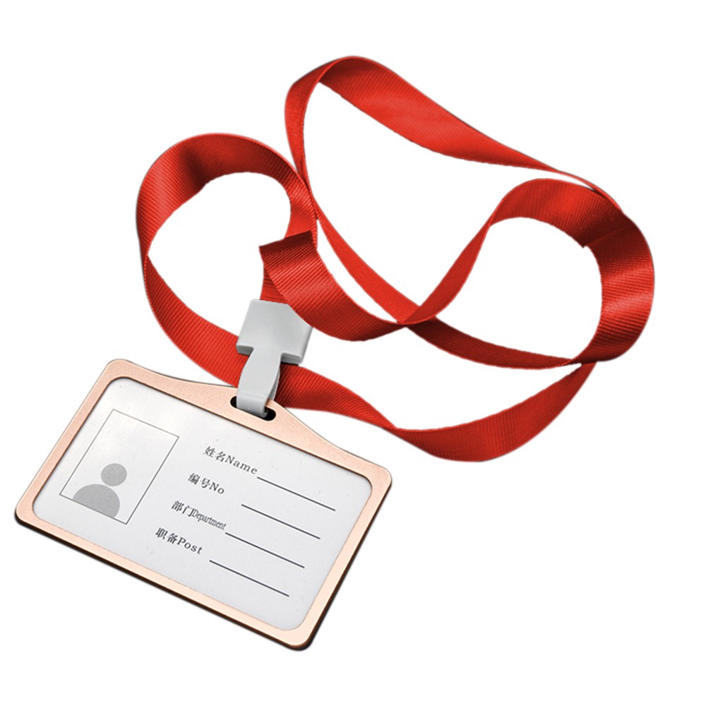 

Work Card Badge Holder Horizontal Transverse Aluminum Alloy Work Card Organizer Holder with Lanyard - Red