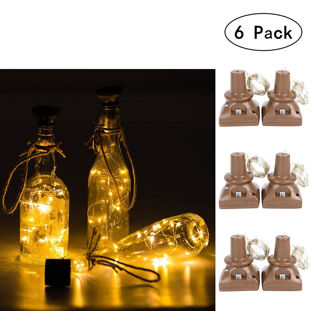 

6PCS Solar Powered 20-LED Waterproof Square Cork Lights Fairy Lights Wine Bottle Lights - Warm White