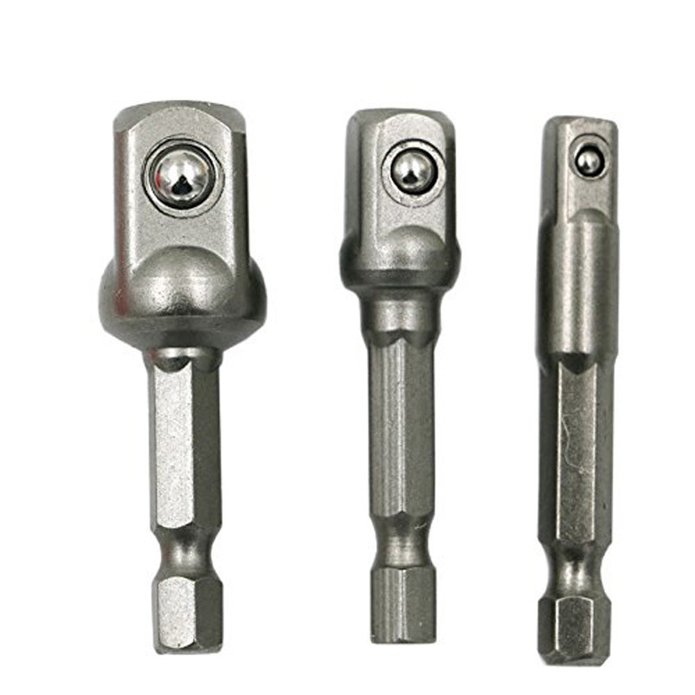 

3 STÜCKE Chrome Vanadium Stahl Power Bohrer Sound-Adapter 1/4 "3/8" 1/2 "Sechskantschaftschlag-Sockel-Adapter-Erweiterungsleiste-Konvertierungs-Tool