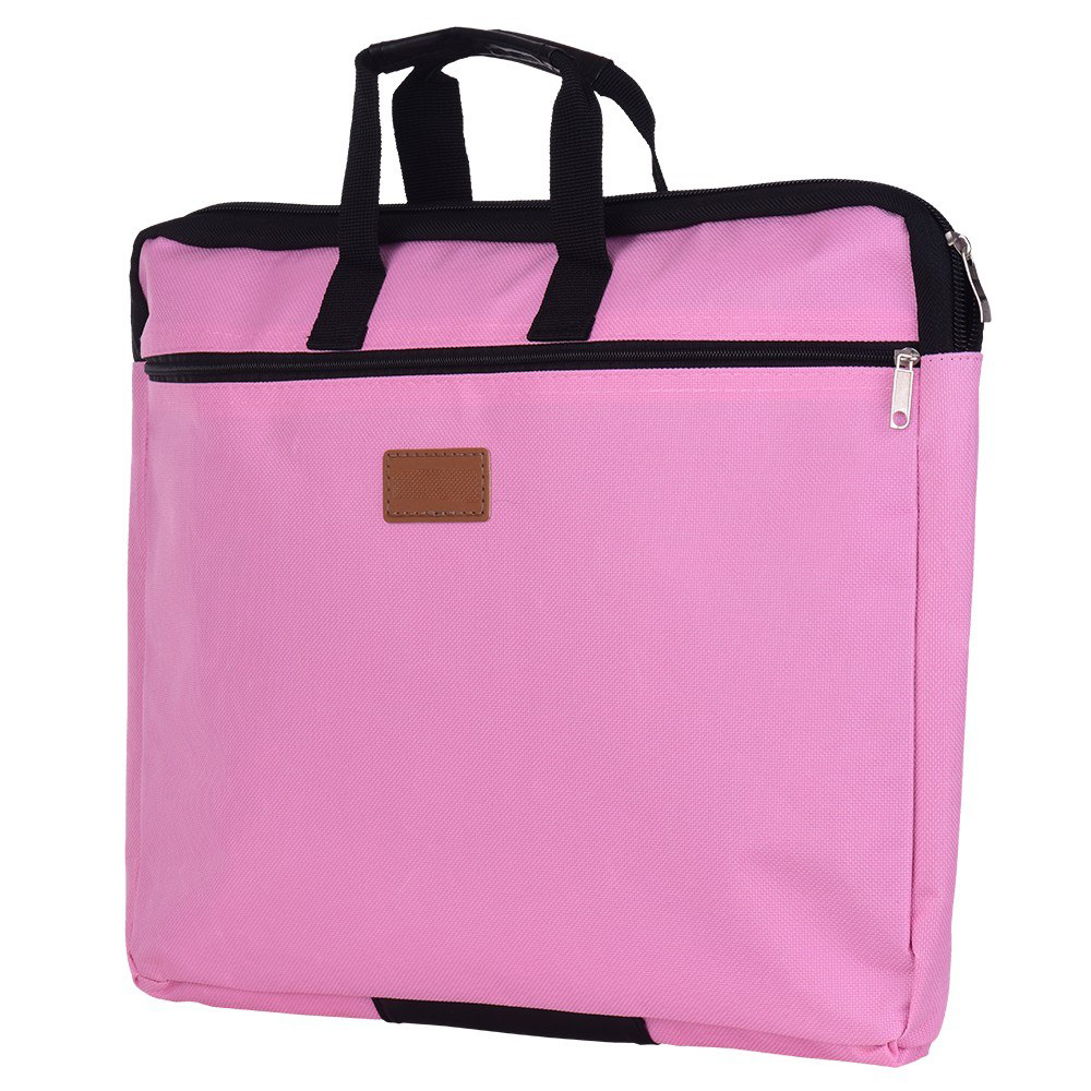 

Large Capacity Double Layers Zipper File Bag with Handle Waterproof Canvas Handbag - Pink