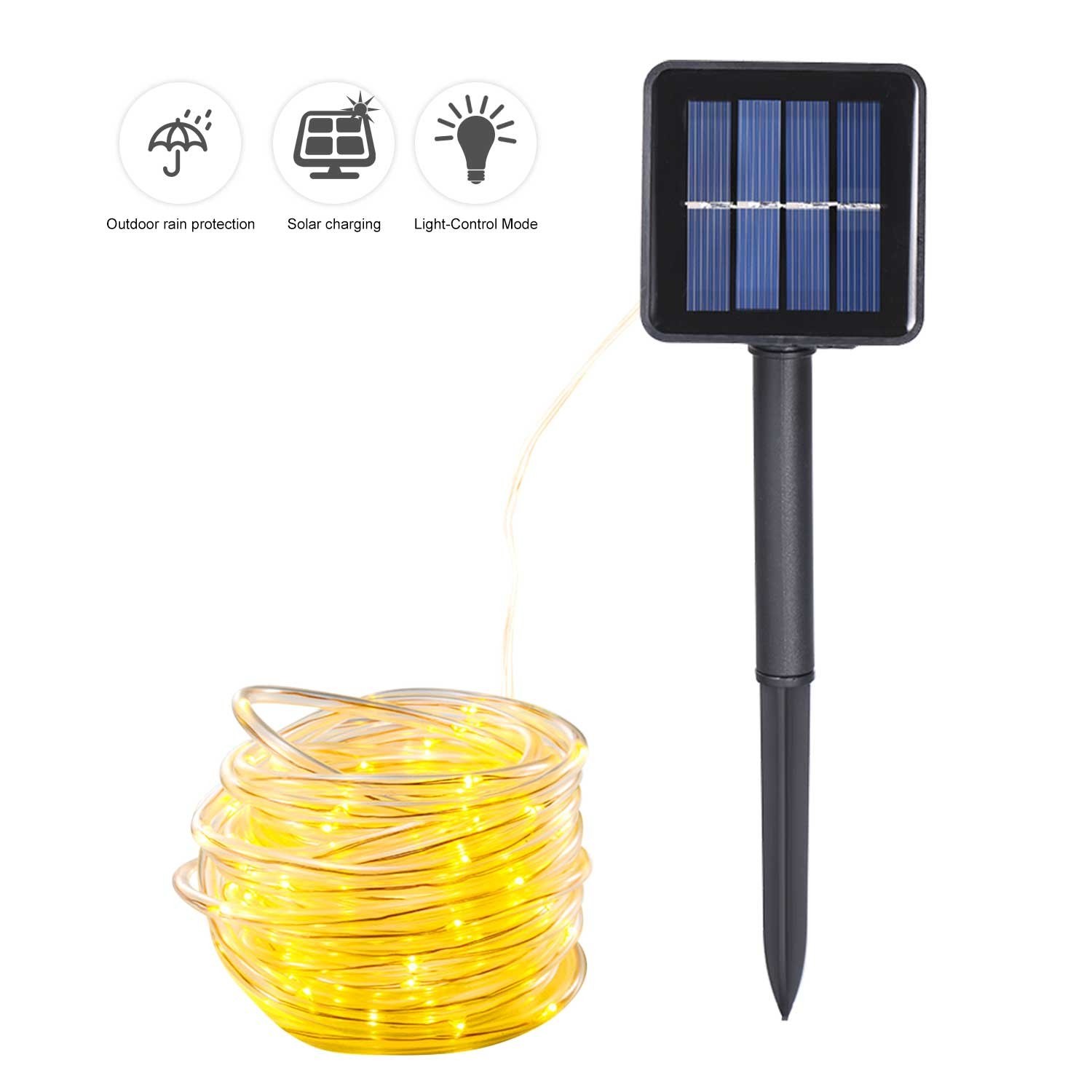 

Energy Saving Solar Tube String Light 7M 50 Lamp Bead 8 Functions Transparent Pipe Copper Wire Outdoor Waterproof Decoration String Light - Type 2/Warm White