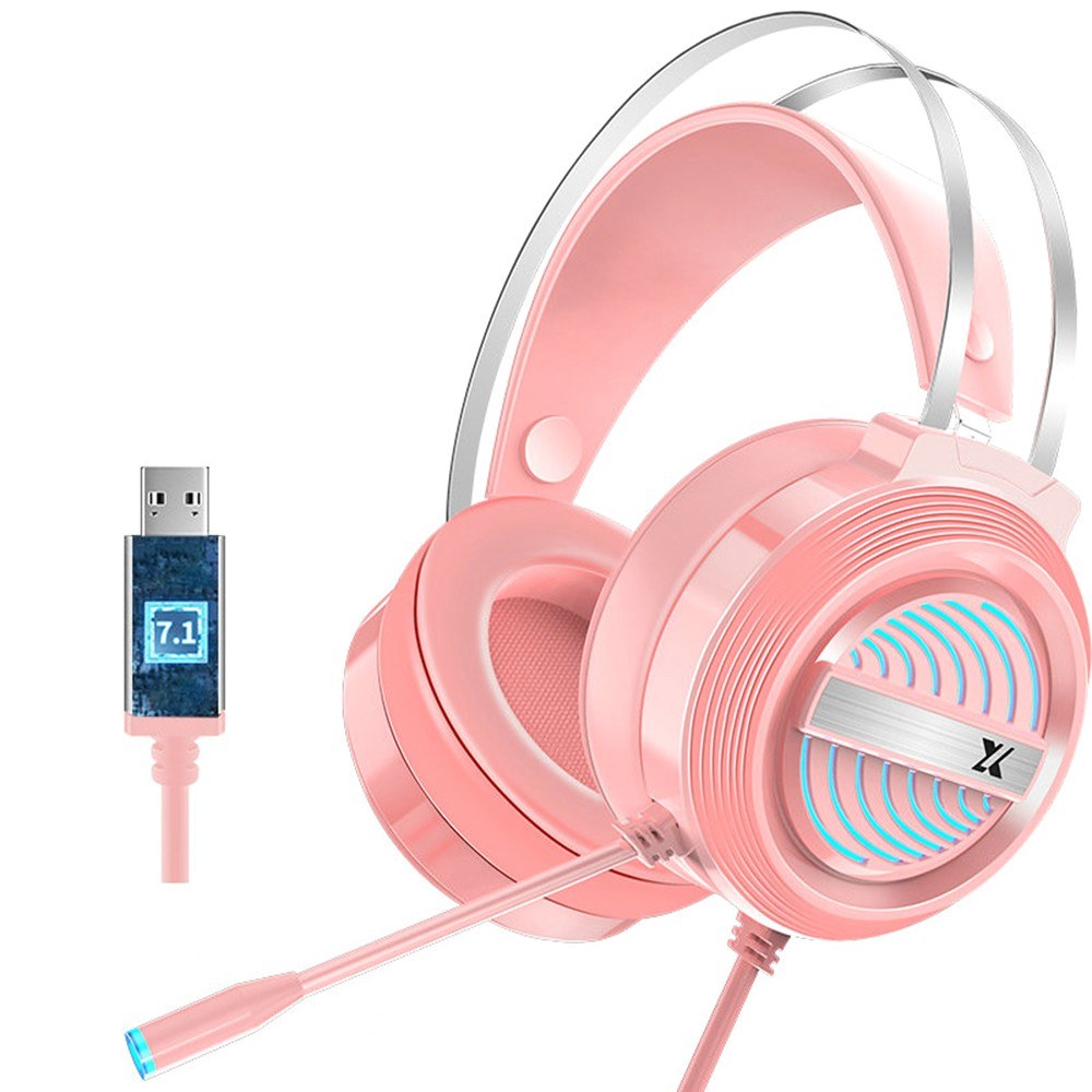 

X9 Gaming Headset 7.1 Virtual Surround Bass Gaming Over-ear Headphone USB Plug Volume Control with Mic LED Light - Pink, iPhone 12 Pro Max