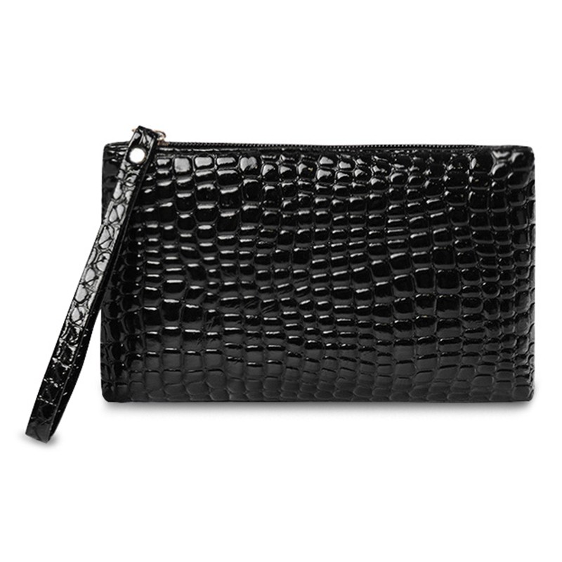 

Women Long Wallets Crocodile Skin Wristband Clutch Purse - Black
