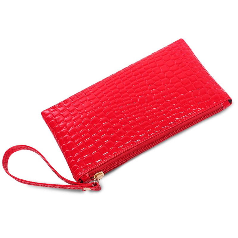 

Women Long Wallets Crocodile Skin Wristband Clutch Purse - Red