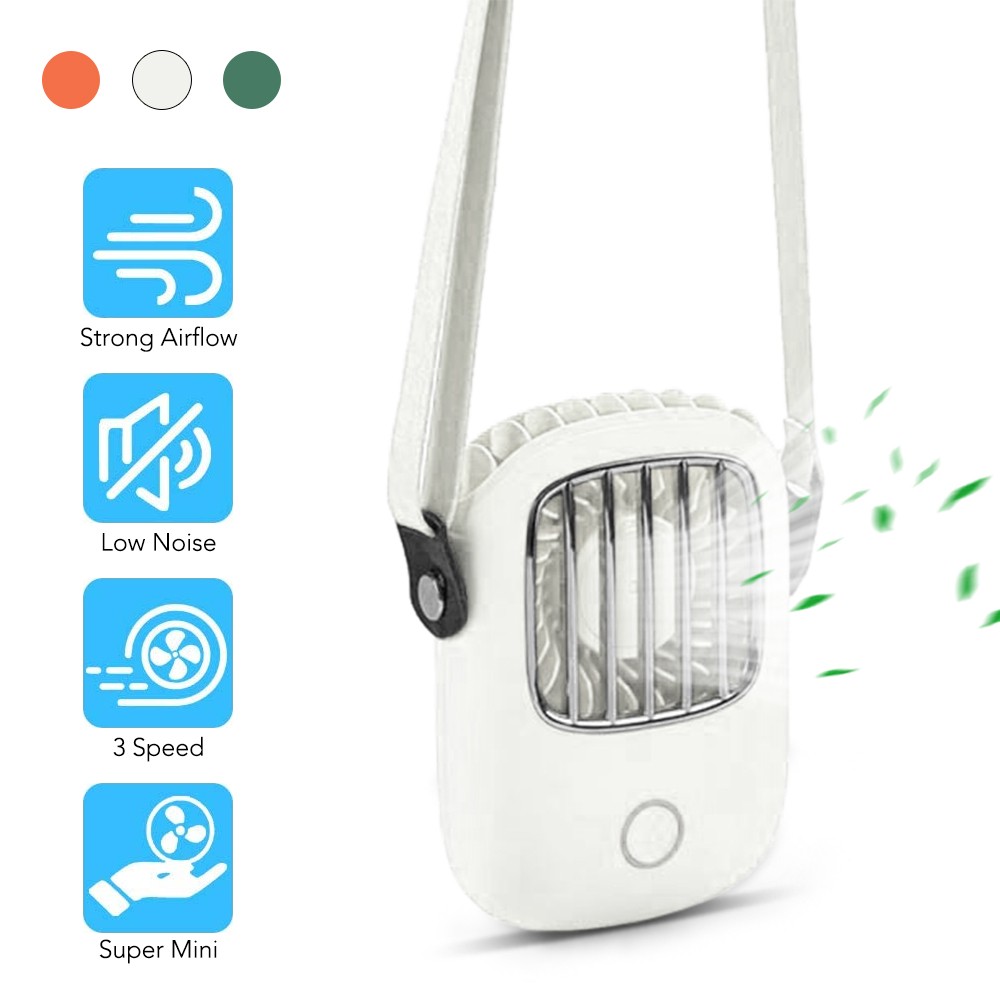 

Handheld Fan Mini Desktop Clip Cooling Fan USB Rechargeable Wearable Hanging Neck Fan - White