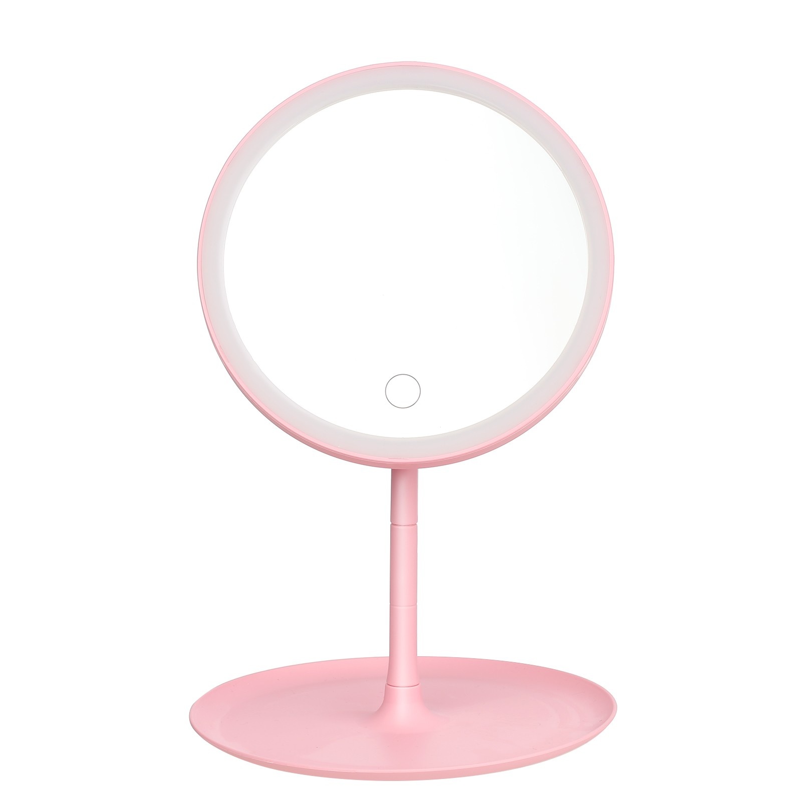 

Rechargeable Round Makeup Mirror with LED Light Screen Switch Detachable Base Desk Mirror - Pink
