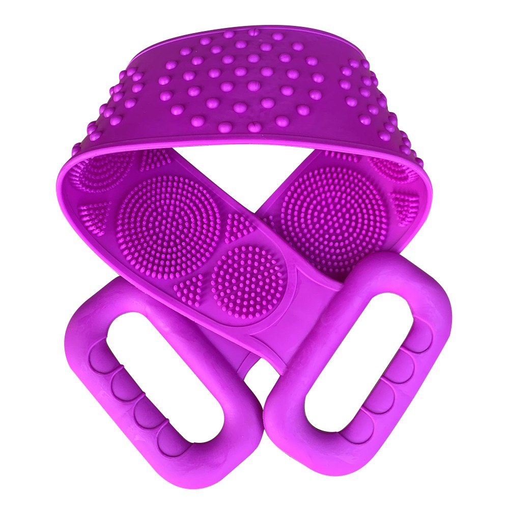 

Silicone Back Scrubber Bath Brush Double Sided Exfoliating Handle Body Washer Massage Strap Deep Clean Invigorate Skin for Men Women 70cm - Purple