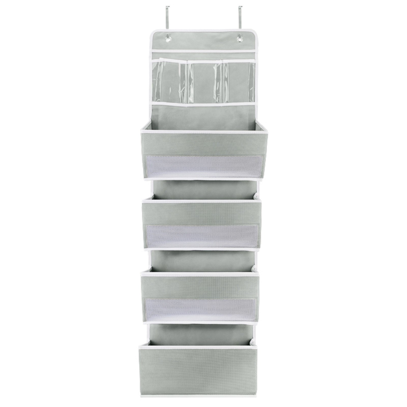 

Door Pocket Organizer Wall Mounted Five Layers Storage Bag with Mental Hooks