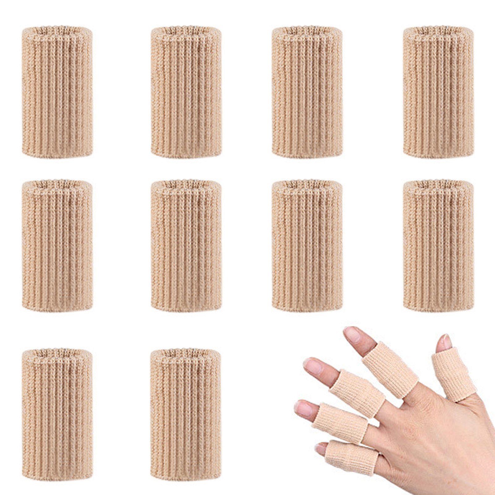 

10pcs Für Sportlinderung Schmerzhafter Atmungsaktiver Elastischer Fingerhülsen Klammer Fingerschutzschutz - Beige