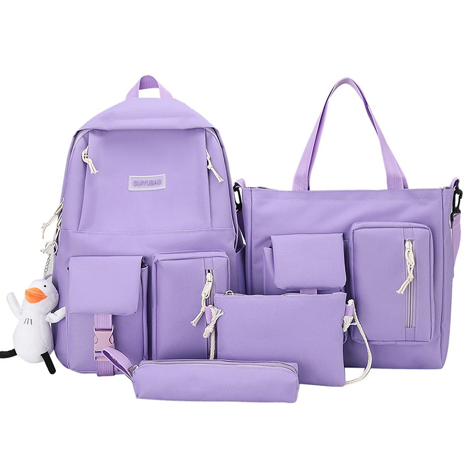 

4PCS Canvas Backpack Combo -Schultaschen Mit Bleistifttasche Freizeitschule Für Teenager Handtaschen College Student Laptop Rucksäcke - Lila