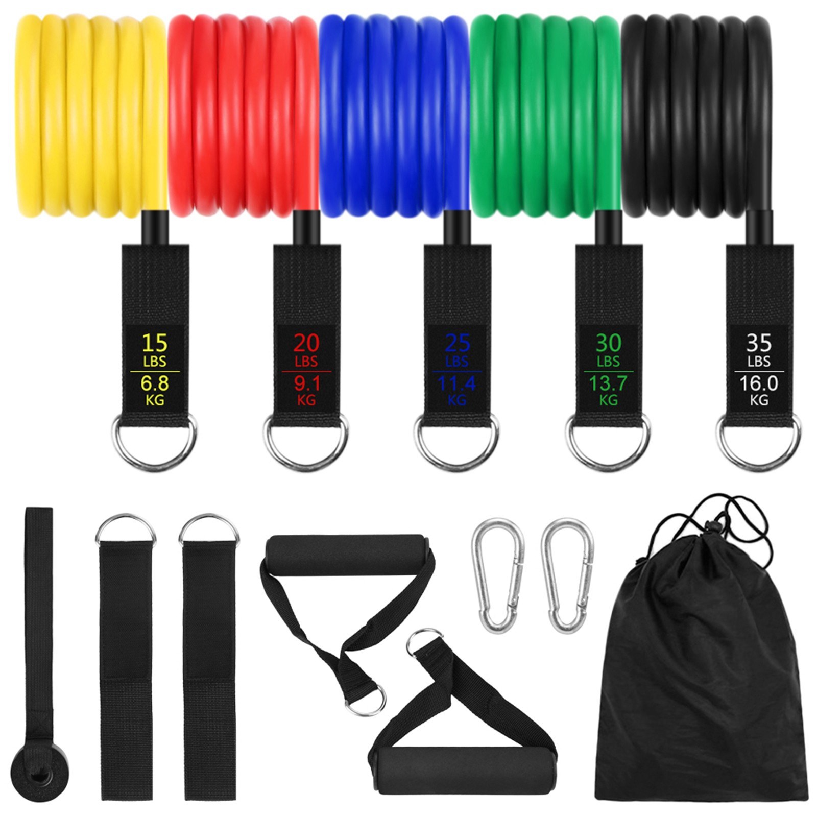 13Pcs Resistance Bands Set 5 Level Workout Bands with Handles Door Anchor Ankle Straps Exercise Bands for Shape Body Home Gym